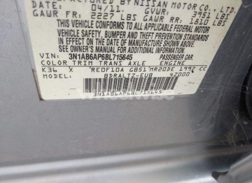 Photo 9 of 2011 Nissan Sentra 2.0S (VIN 3N1AB6AP6BL715645)