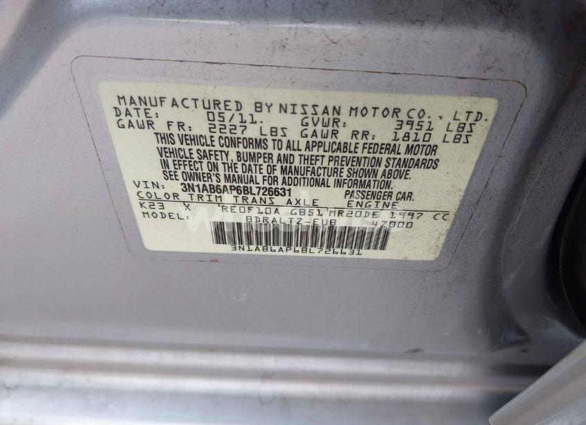 Photo 9 of 2011 Nissan Sentra 2.0SR (VIN 3N1AB6AP6BL726631)