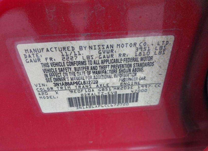 Photo 9 of 2012 Nissan Sentra 2.0 SR (VIN 3N1AB6AP6CL672720)