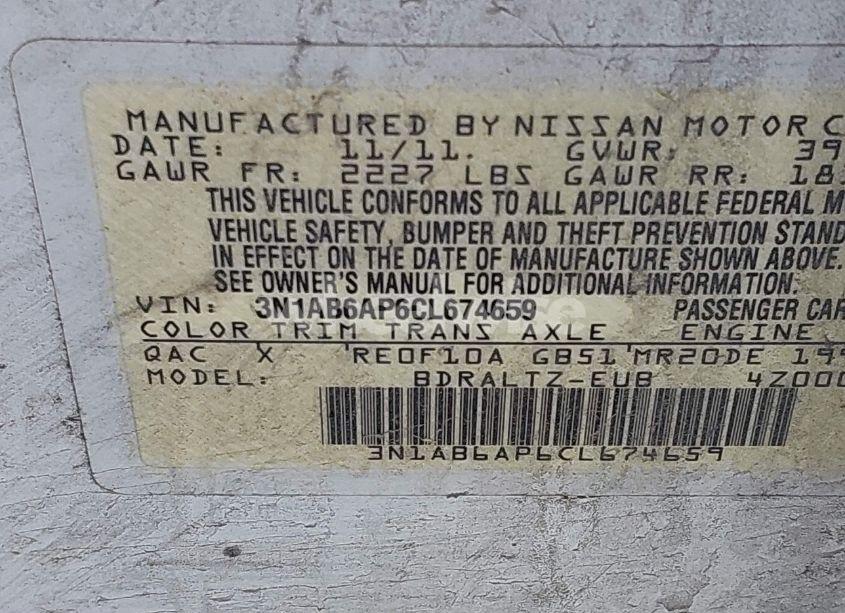 Photo 9 of 2012 Nissan Sentra 2.0 S (VIN 3N1AB6AP6CL674659)