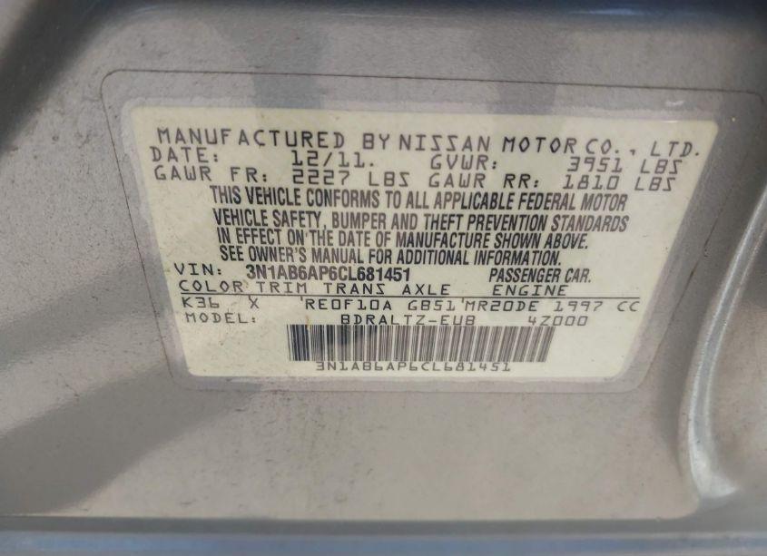 Photo 9 of 2012 Nissan Sentra 2.0 S (VIN 3N1AB6AP6CL681451)