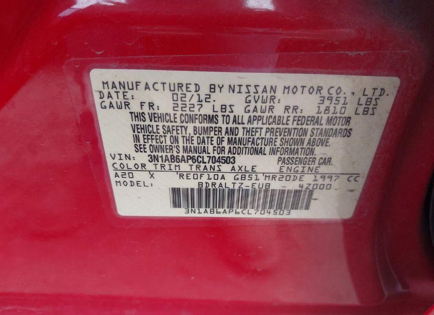 Photo 9 of 2012 Nissan Sentra 2.0 SR (VIN 3N1AB6AP6CL704503)