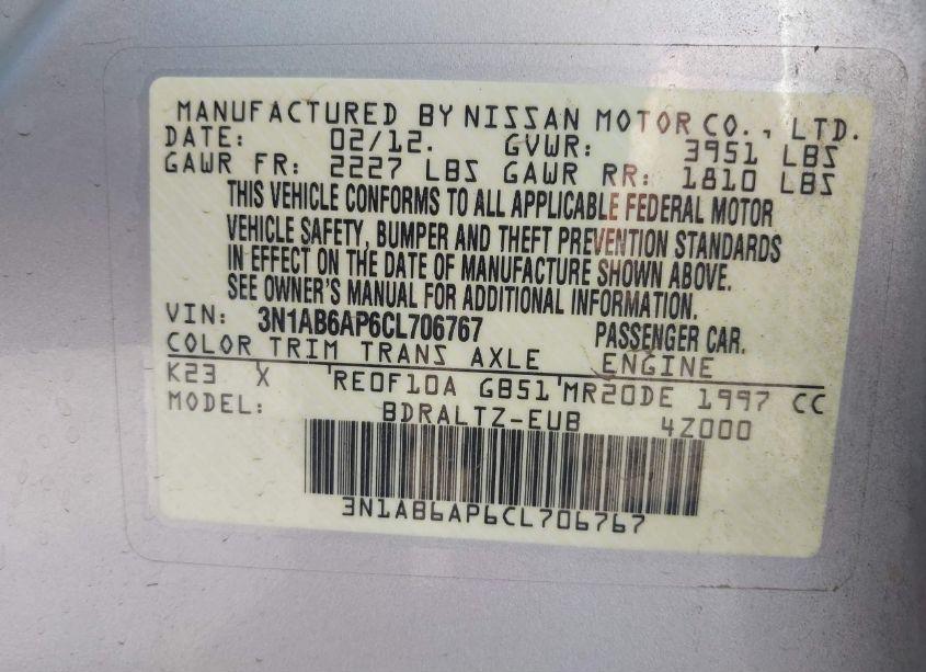 Photo 9 of 2012 Nissan Sentra 2.0 S (VIN 3N1AB6AP6CL706767)