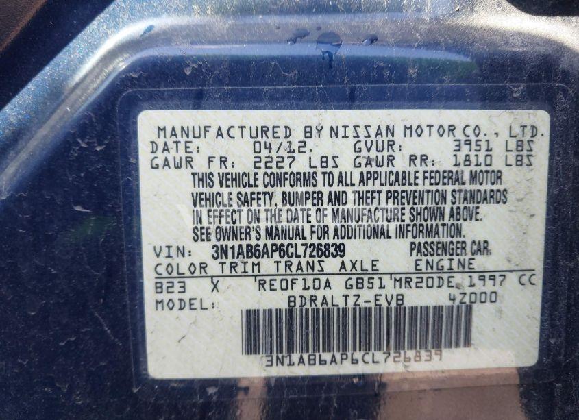 Photo 9 of 2012 Nissan Sentra 2.0 S (VIN 3N1AB6AP6CL726839)