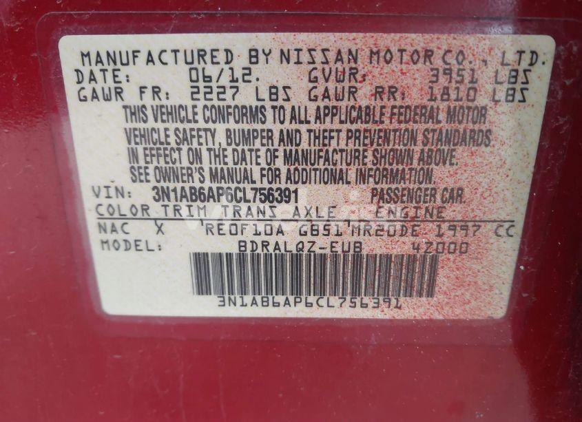 Photo 9 of 2012 Nissan Sentra 2.0 (VIN 3N1AB6AP6CL756391)