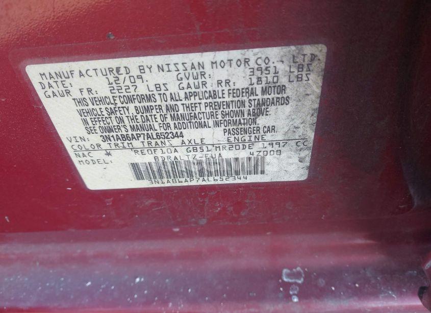 Photo 9 of 2010 Nissan Sentra 2.0S (VIN 3N1AB6AP7AL652344)