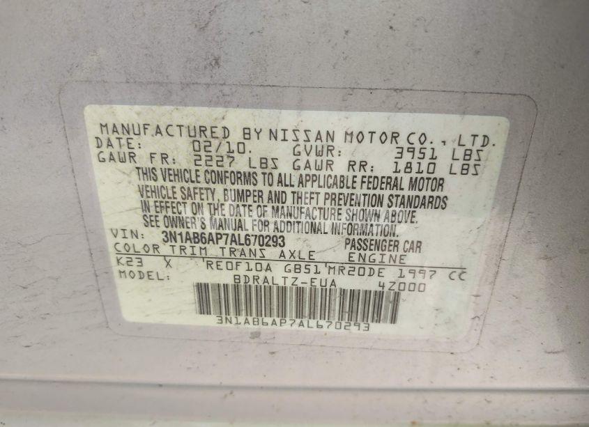 Photo 9 of 2010 Nissan Sentra 2.0S (VIN 3N1AB6AP7AL670293)