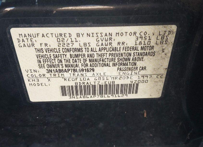 Photo 9 of 2011 Nissan Sentra 2.0S (VIN 3N1AB6AP7BL691629)