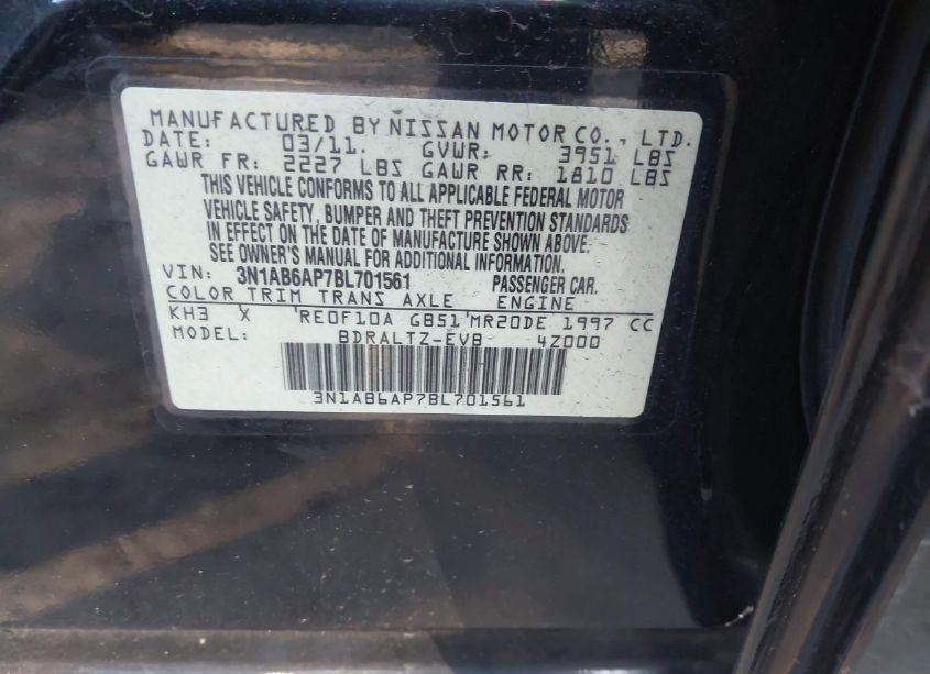 Photo 9 of 2011 Nissan Sentra 2.0SR (VIN 3N1AB6AP7BL701561)