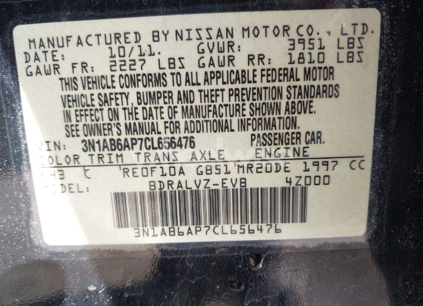 Photo 9 of 2012 Nissan Sentra 2.0 SL (VIN 3N1AB6AP7CL656476)