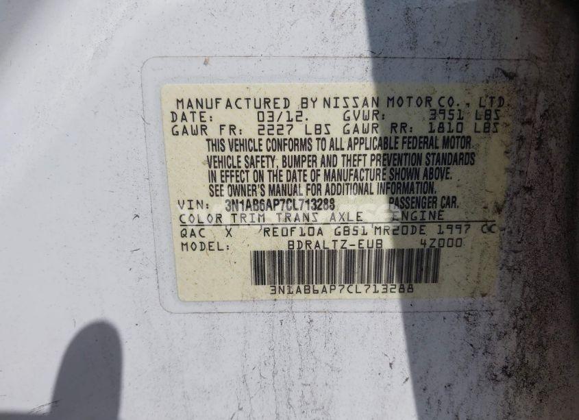 Photo 9 of 2012 Nissan Sentra 2.0 S (VIN 3N1AB6AP7CL713288)