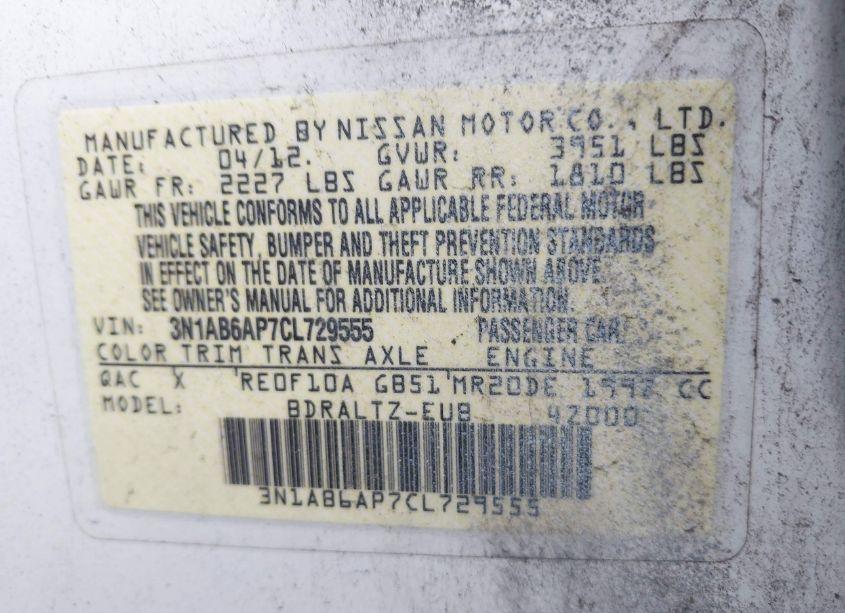 Photo 9 of 2012 Nissan Sentra 2.0 SR (VIN 3N1AB6AP7CL729555)