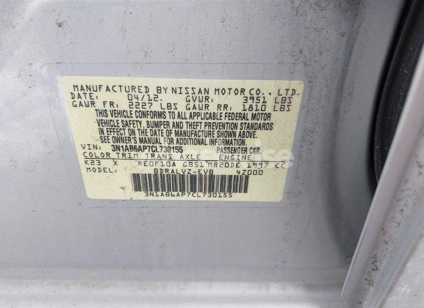 Photo 9 of 2012 Nissan Sentra 2.0 SL (VIN 3N1AB6AP7CL730155)