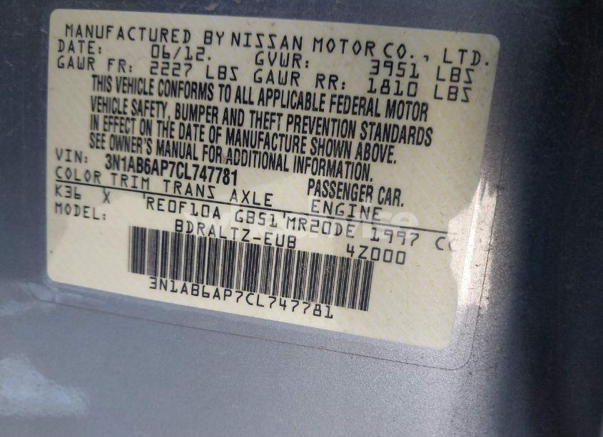 Photo 9 of 2012 Nissan Sentra 2.0 S (VIN 3N1AB6AP7CL747781)