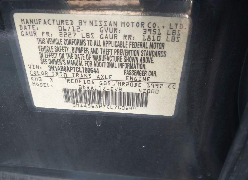 Photo 9 of 2012 Nissan Sentra 2.0 S (VIN 3N1AB6AP7CL760644)