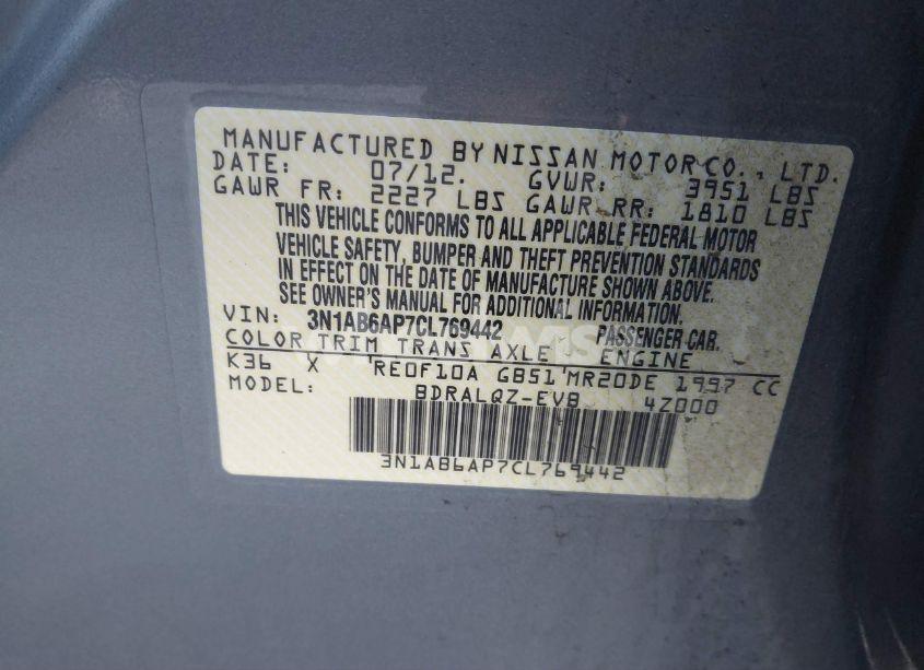 Photo 9 of 2012 Nissan Sentra 2.0 (VIN 3N1AB6AP7CL769442)