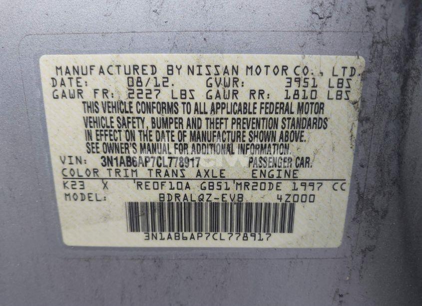 Photo 9 of 2012 Nissan Sentra 2.0 (VIN 3N1AB6AP7CL778917)