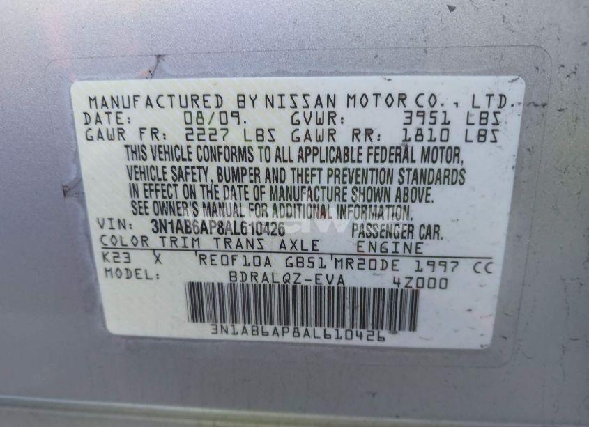 Photo 9 of 2010 Nissan Sentra 2.0/2.0S/SR/2.0SL (VIN 3N1AB6AP8AL610426)