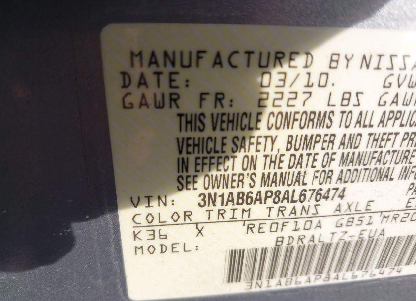 Photo 9 of 2010 Nissan Sentra 2.0S (VIN 3N1AB6AP8AL676474)