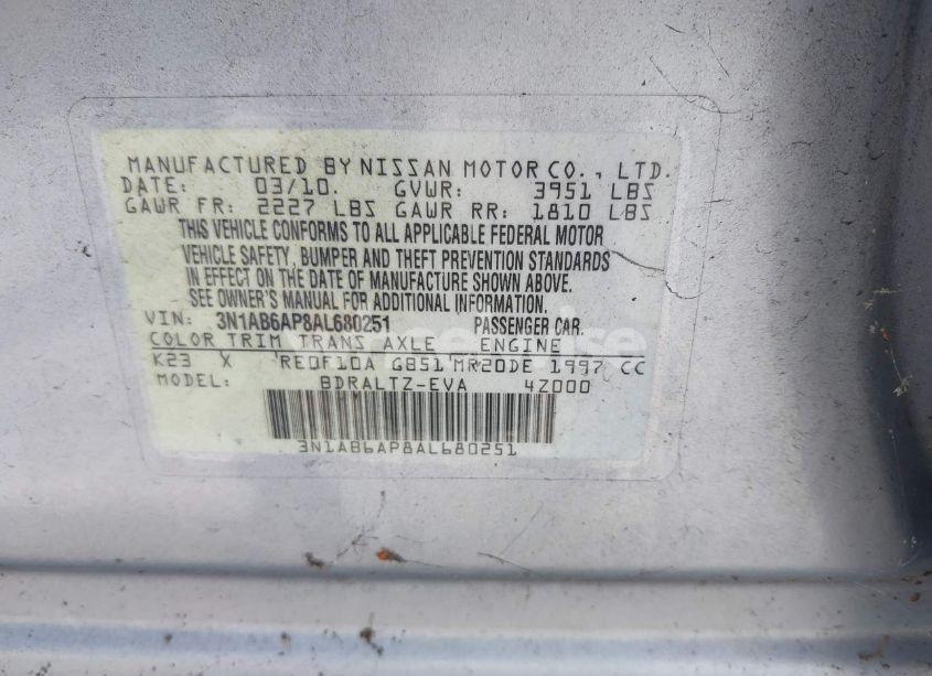 Photo 9 of 2010 Nissan Sentra 2.0S (VIN 3N1AB6AP8AL680251)