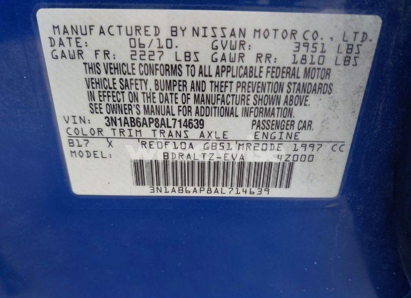 Photo 9 of 2010 Nissan Sentra 2.0SR (VIN 3N1AB6AP8AL714639)