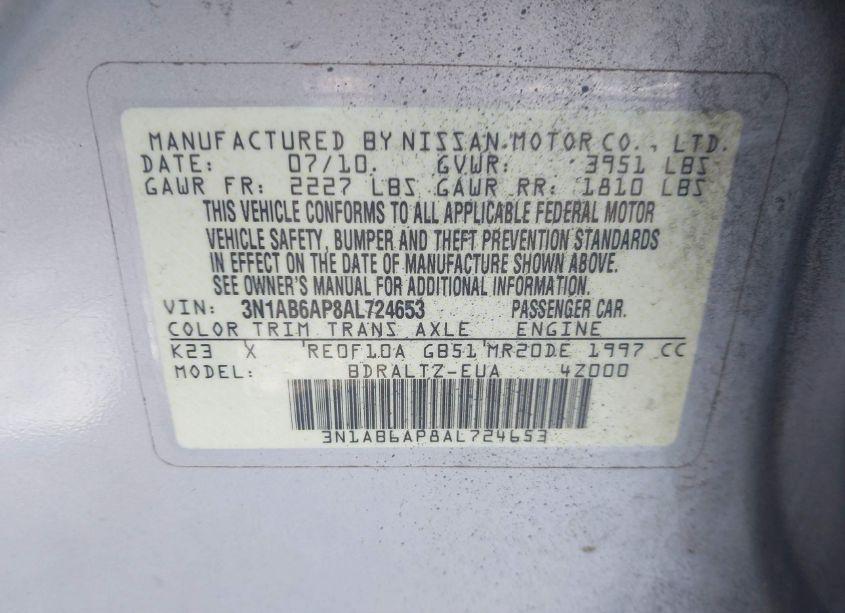 Photo 9 of 2010 Nissan Sentra 2.0S (VIN 3N1AB6AP8AL724653)