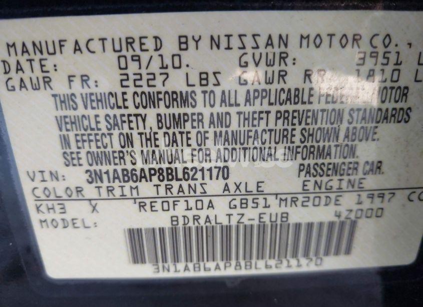 Photo 9 of 2011 Nissan Sentra 2.0SR (VIN 3N1AB6AP8BL621170)