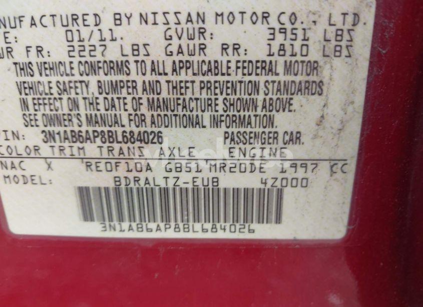 Photo 9 of 2011 Nissan Sentra 2.0S (VIN 3N1AB6AP8BL684026)