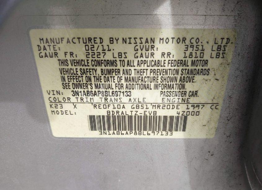 Photo 9 of 2011 Nissan Sentra 2.0S (VIN 3N1AB6AP8BL697133)