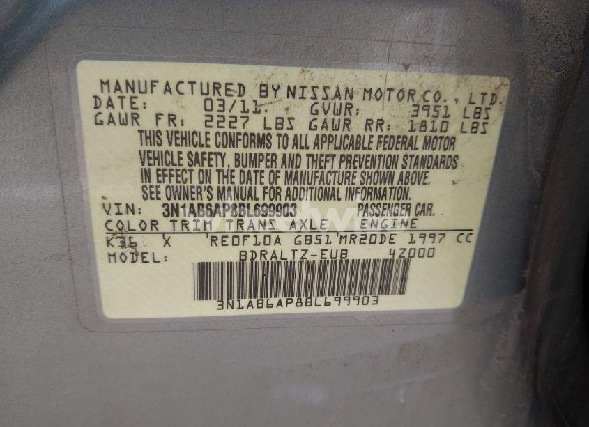 Photo 9 of 2011 Nissan Sentra 2.0S (VIN 3N1AB6AP8BL699903)