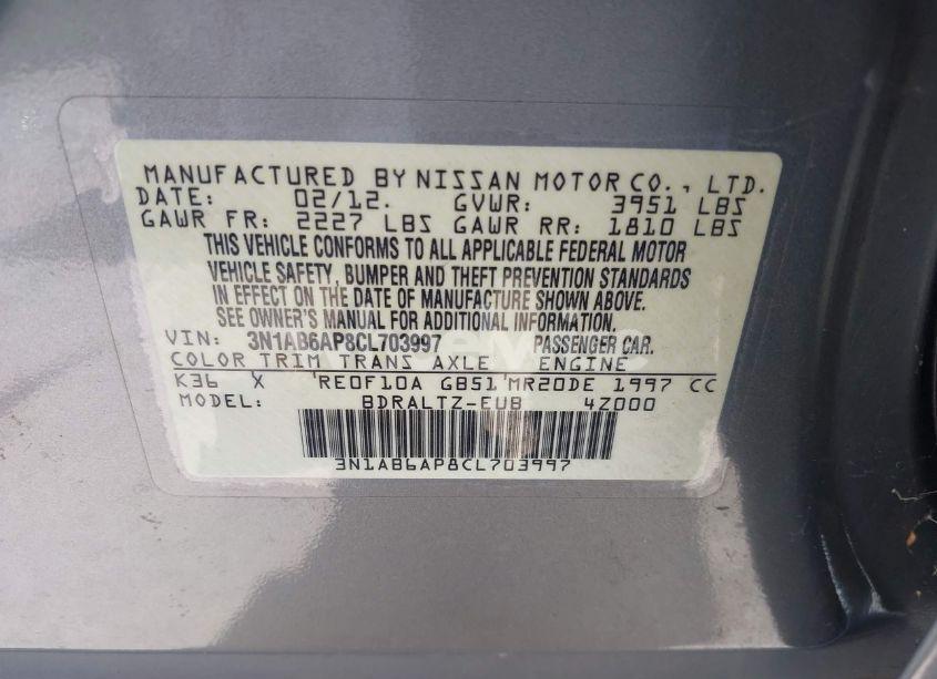 Photo 9 of 2012 Nissan Sentra 2.0 S (VIN 3N1AB6AP8CL703997)