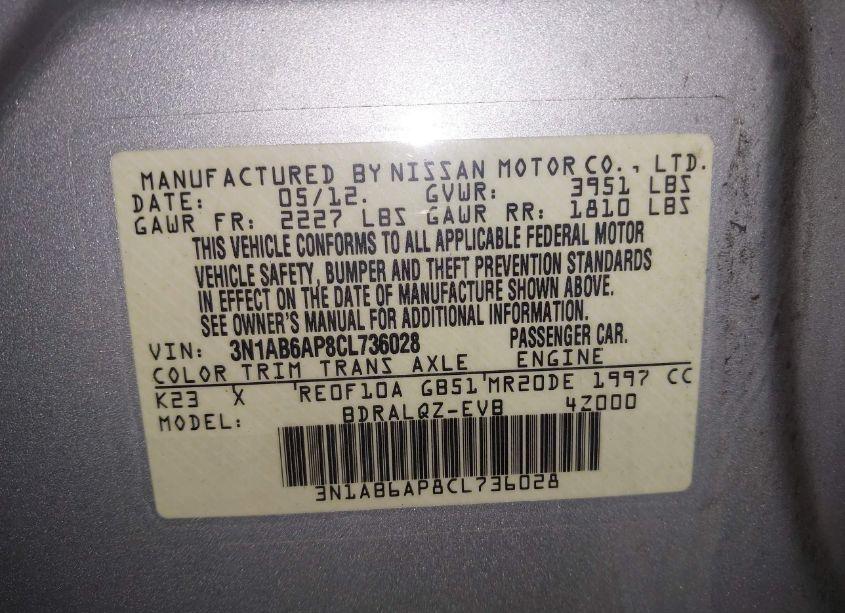 Photo 9 of 2012 Nissan Sentra 2.0 (VIN 3N1AB6AP8CL736028)