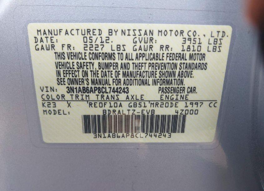 Photo 9 of 2012 Nissan Sentra 2.0 SR (VIN 3N1AB6AP8CL744243)