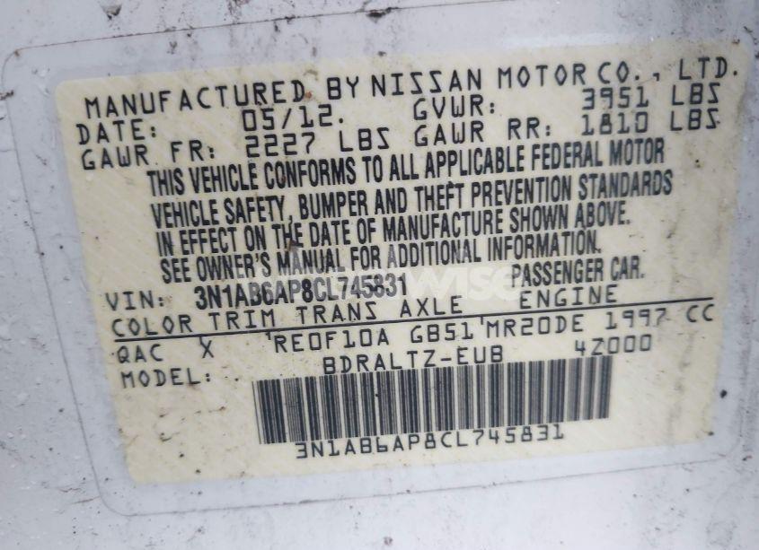 Photo 9 of 2012 Nissan Sentra 2.0 S (VIN 3N1AB6AP8CL745831)