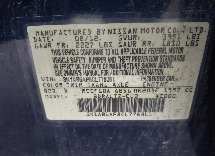 Photo 9 of 2012 Nissan Sentra 2.0 S (VIN 3N1AB6AP8CL778361)