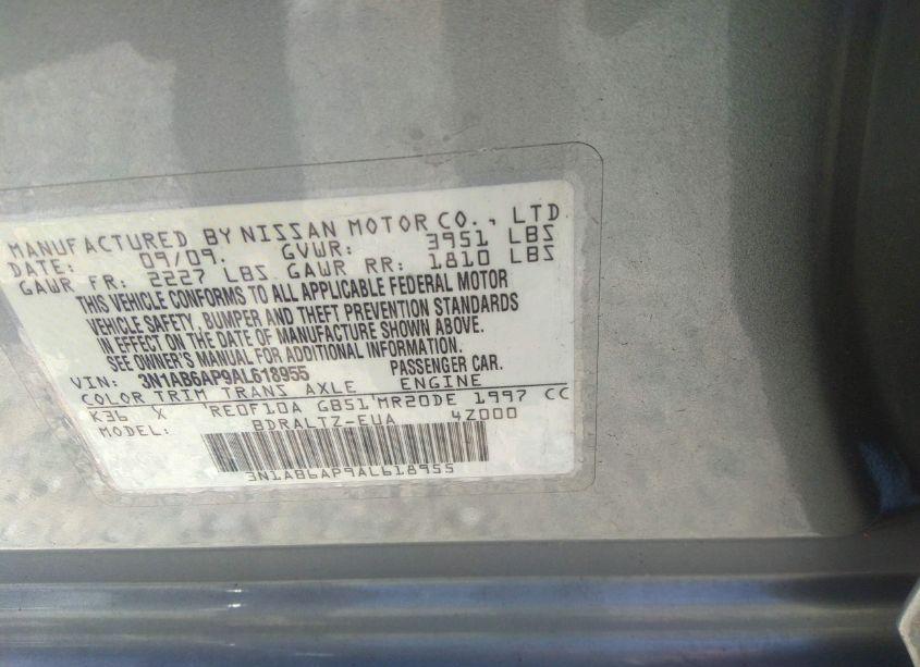 Photo 9 of 2010 Nissan Sentra 2.0S (VIN 3N1AB6AP9AL618955)