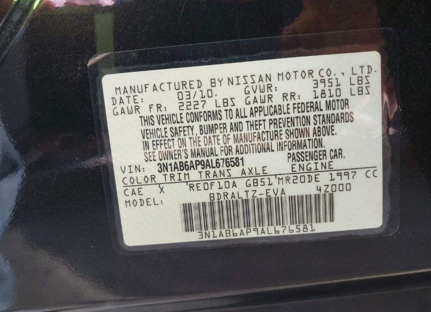 Photo 9 of 2010 Nissan Sentra 2.0S (VIN 3N1AB6AP9AL676581)