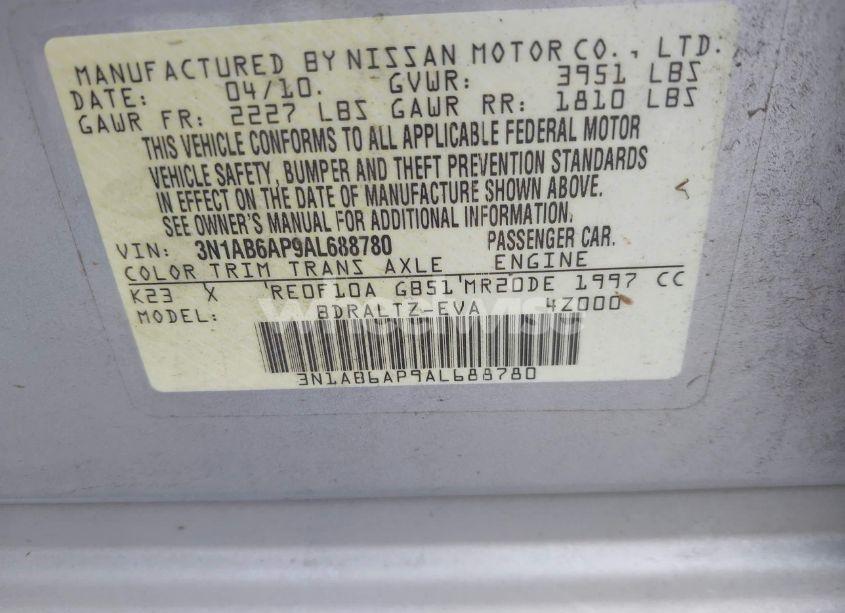 Photo 9 of 2010 Nissan Sentra 2.0S (VIN 3N1AB6AP9AL688780)