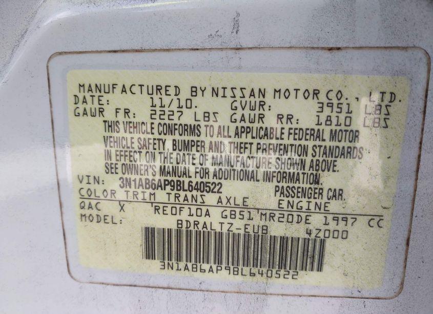 Photo 9 of 2011 Nissan Sentra 2.0SR (VIN 3N1AB6AP9BL640522)