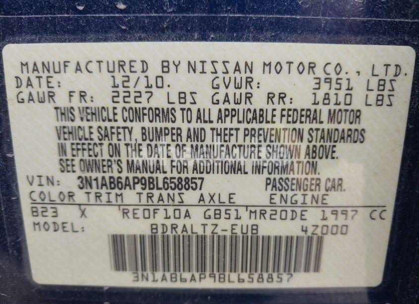 Photo 9 of 2011 Nissan Sentra 2.0S (VIN 3N1AB6AP9BL658857)