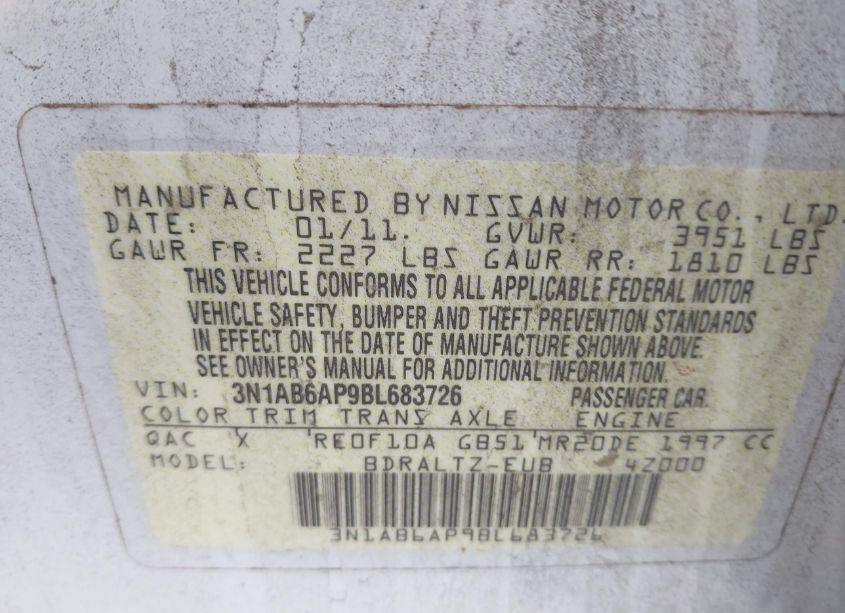 Photo 9 of 2011 Nissan Sentra 2.0SR (VIN 3N1AB6AP9BL683726)