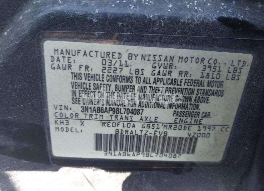 Photo 9 of 2011 Nissan Sentra 2.0S (VIN 3N1AB6AP9BL704087)