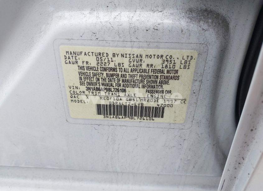 Photo 9 of 2011 Nissan Sentra 2.0SR (VIN 3N1AB6AP9BL726106)