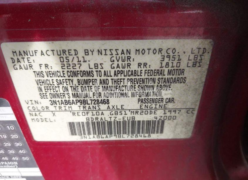 Photo 9 of 2011 Nissan Sentra 2.0S (VIN 3N1AB6AP9BL728468)