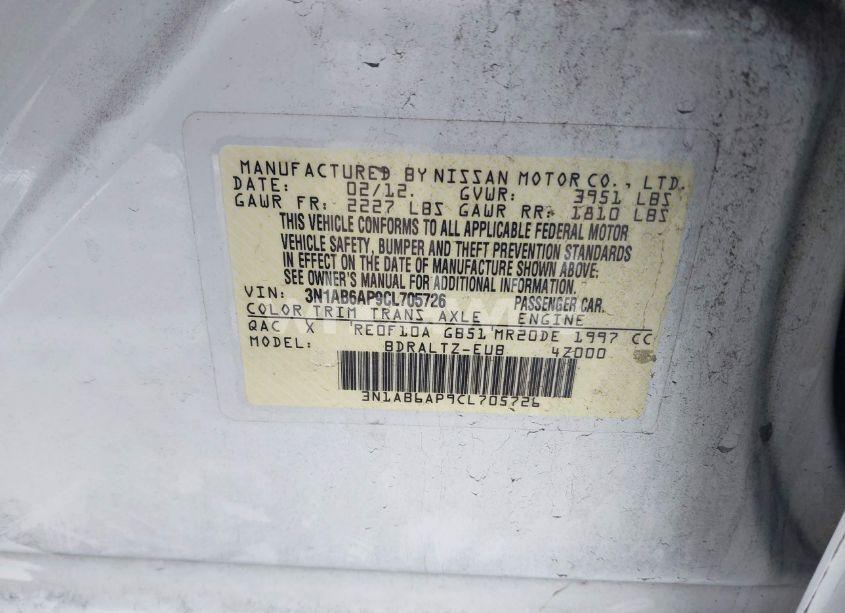 Photo 9 of 2012 Nissan Sentra 2.0 SR (VIN 3N1AB6AP9CL705726)