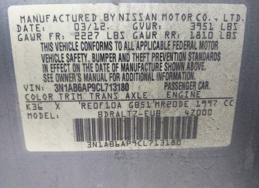 Photo 9 of 2012 Nissan Sentra 2.0 S (VIN 3N1AB6AP9CL713180)