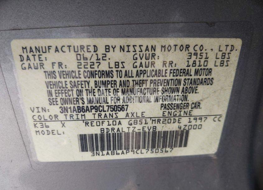 Photo 9 of 2012 Nissan Sentra 2.0 S (VIN 3N1AB6AP9CL750567)