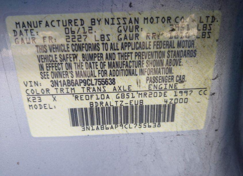 Photo 9 of 2012 Nissan Sentra 2.0 S (VIN 3N1AB6AP9CL755638)