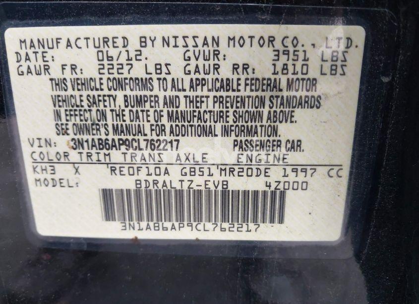 Photo 9 of 2012 Nissan Sentra 2.0 S (VIN 3N1AB6AP9CL762217)