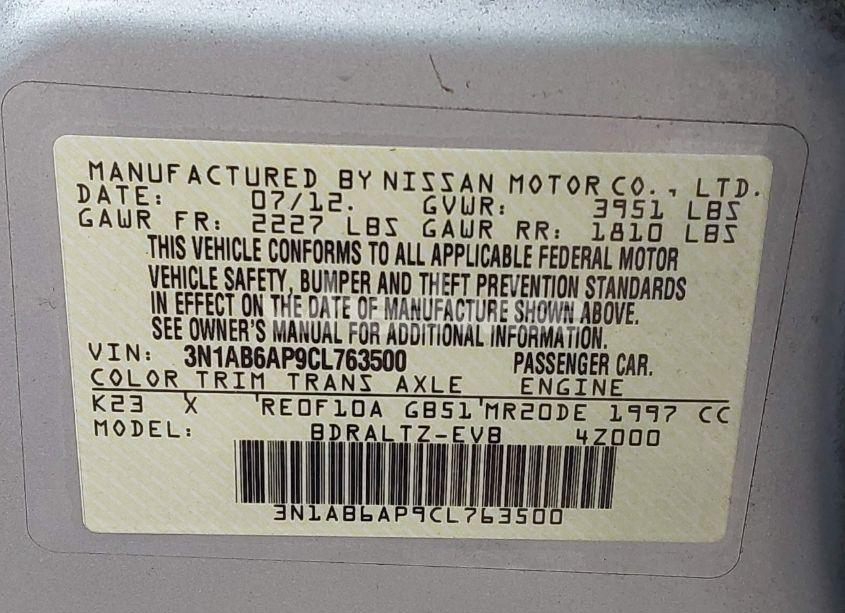 Photo 9 of 2012 Nissan Sentra 2.0 SR (VIN 3N1AB6AP9CL763500)